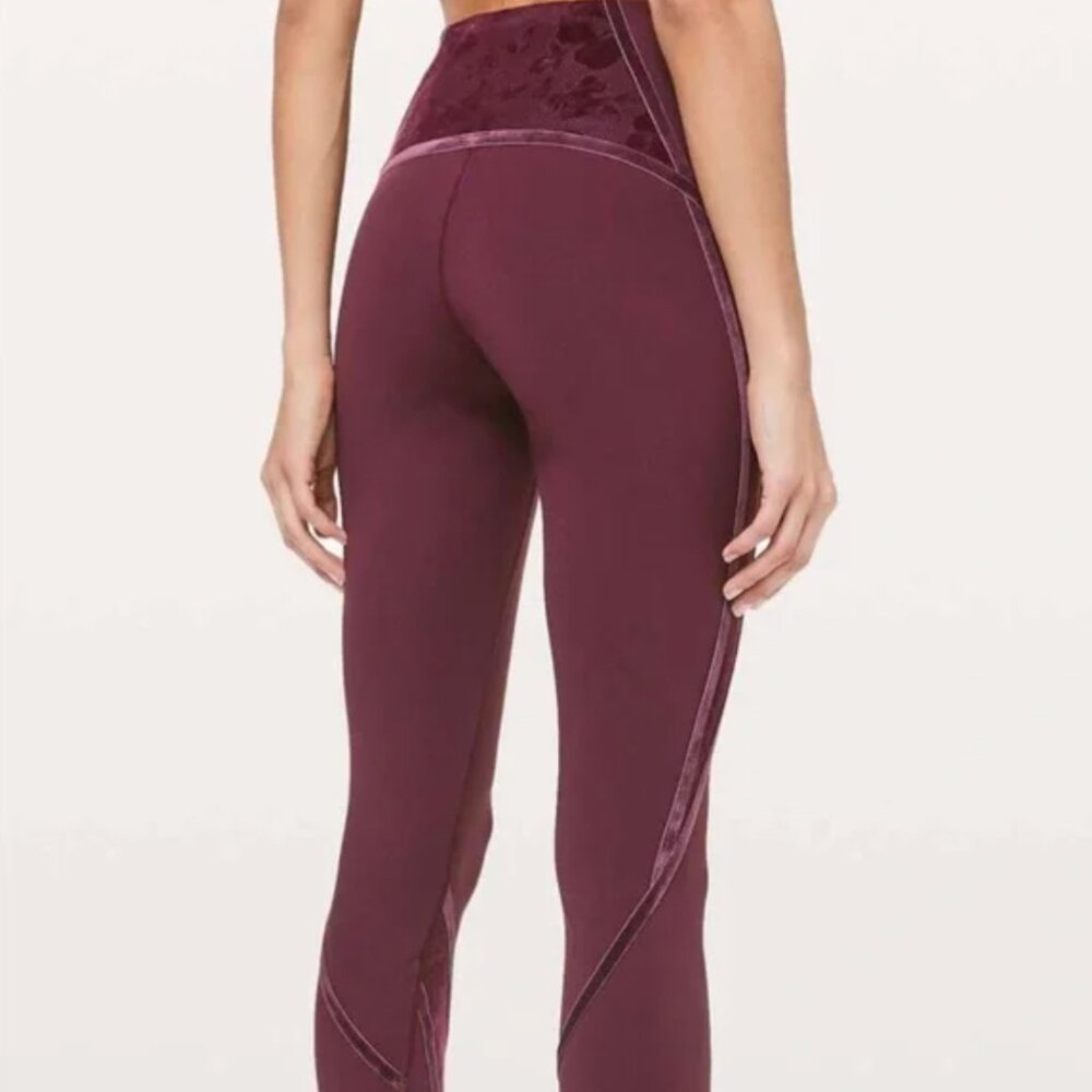 Lululemon Wunder Under Hi-Rise Burgundy Floral Burnout Mesh Leggings | s6 - Picture 3 of 17